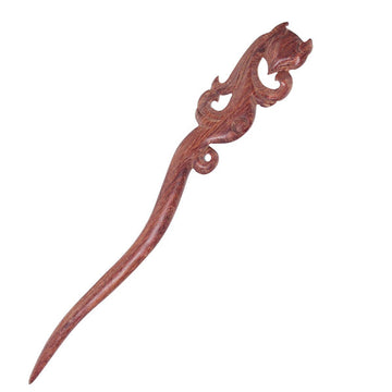 CrystalMood Handmade Carved Wood Hair Stick Fairy Fox 6.75" Rosewood